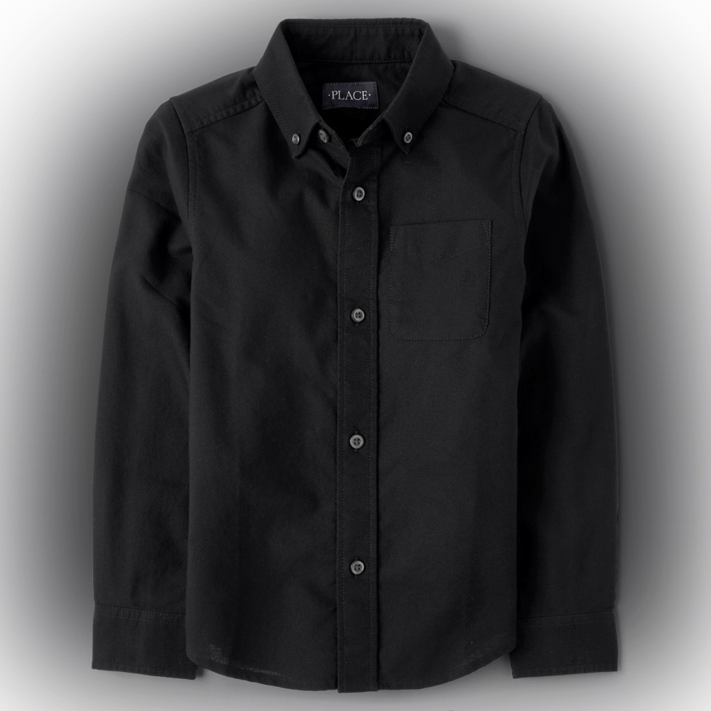 Sz 9-12 Months  children’s place  boys Black Button-Up Shirt Oxford uniform NWT
